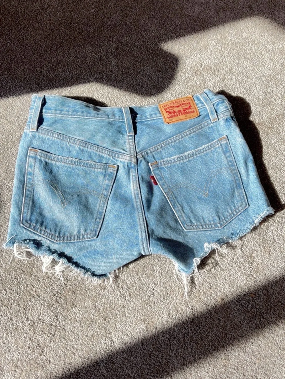 Levi's Light Blue Distressed Denim Cutoff Shorts - Picture 3 of 3